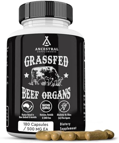 Ancestral Supplements Grass Fed Beef Organ Supplement, supports wholeBody Wellness with Proprietary Blend ofLiver, Heart, Kidney, Pancreas, Spleen,Freeze-Dried Beef, Non-GMO, 180Capsules